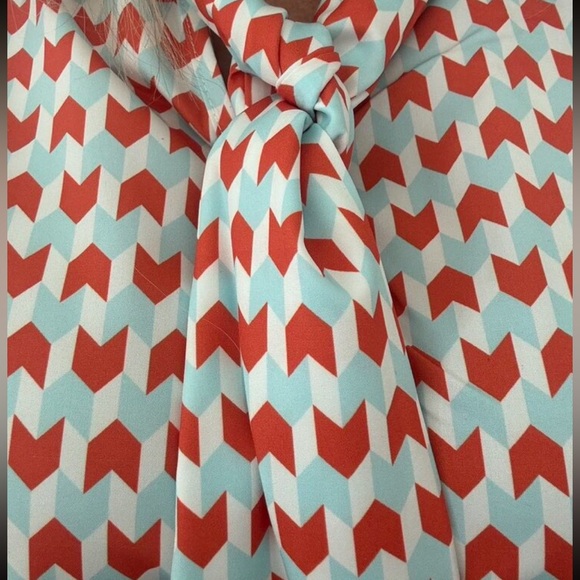 Classic Pop Art Geo Print Long Sleeve Tie Shirt Top Blouse - Picture 5 of 6